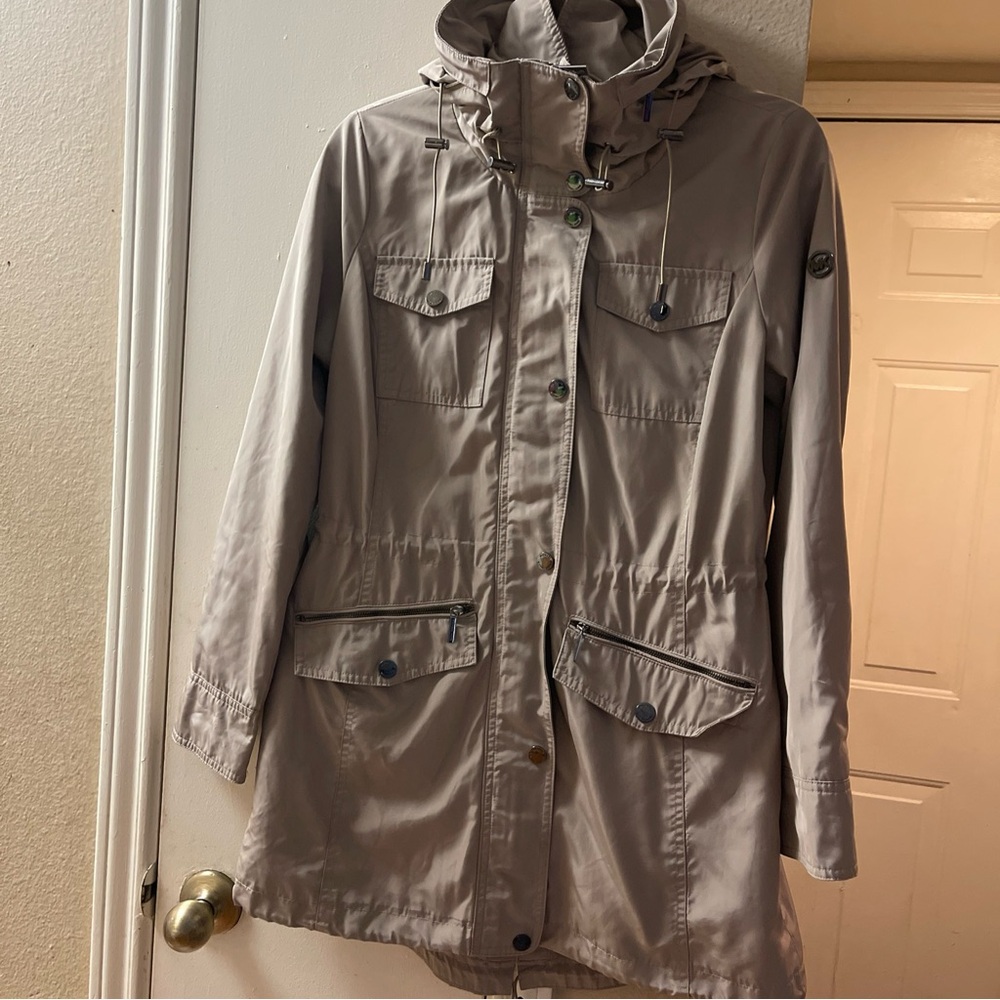 Michael Kors Tan Utility Jacket with Hood and Lightweight Fabric